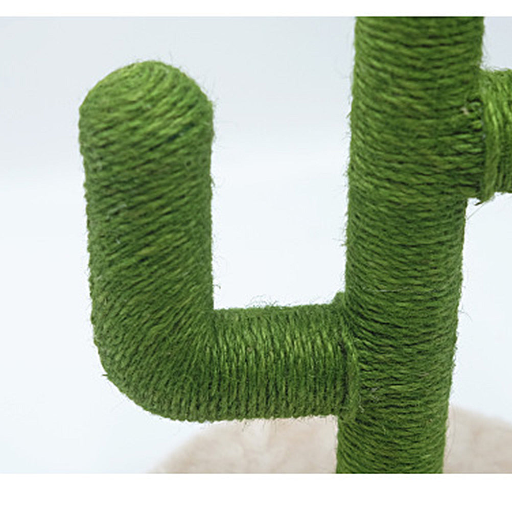 KFX-5836989 Cactus-Shaped Cat Climbing Frame with Sisal Scratching Post, 30x30x49cm, E1 Grade Wood, Green