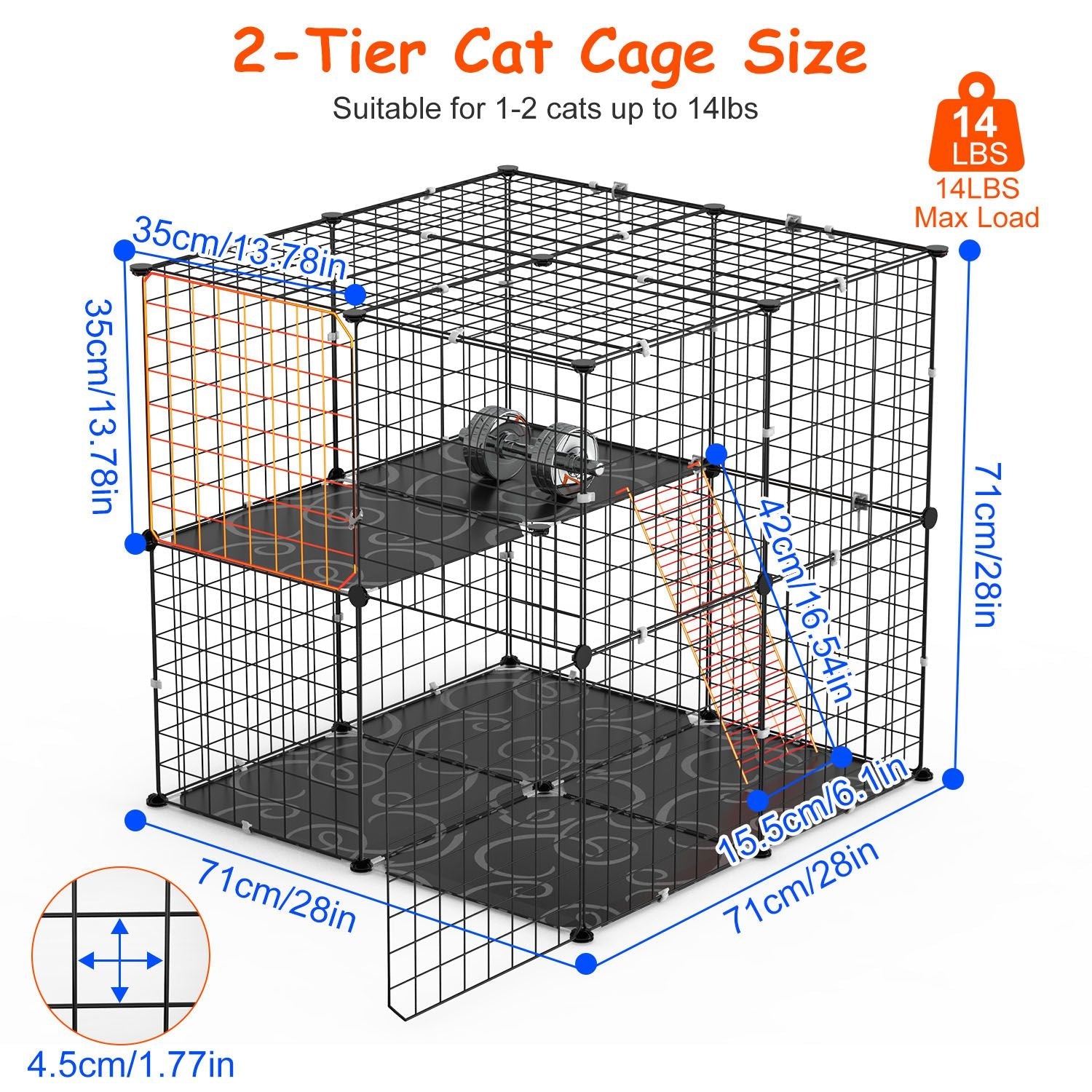 KFX-5837373 2-Tier Cat Cage Playpen with Climbing Ladder and Dual Doors for Small Pets, Detachable Indoor Enclosure for Cats, Ferrets, and More