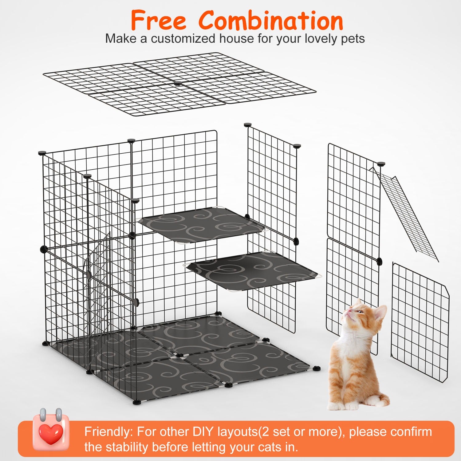KFX-5837373 2-Tier Cat Cage Playpen with Climbing Ladder and Dual Doors for Small Pets, Detachable Indoor Enclosure for Cats, Ferrets, and More