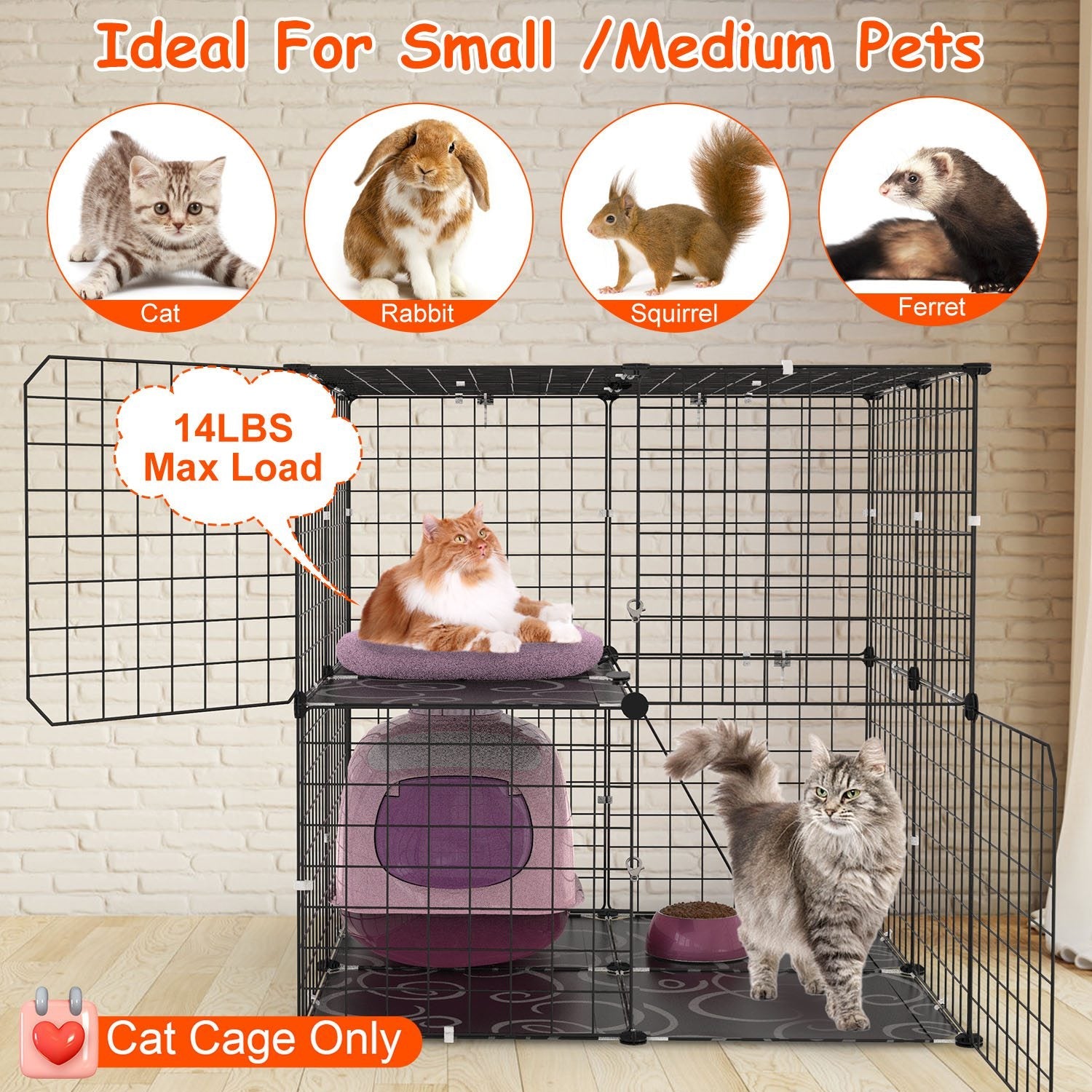 KFX-5837373 2-Tier Cat Cage Playpen with Climbing Ladder and Dual Doors for Small Pets, Detachable Indoor Enclosure for Cats, Ferrets, and More