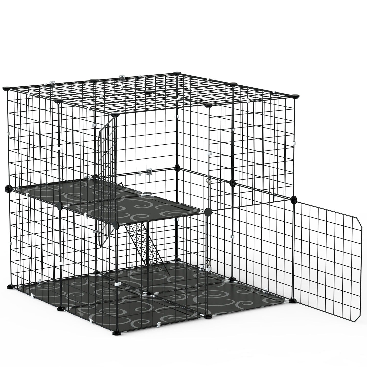 KFX-5837373 2-Tier Cat Cage Playpen with Climbing Ladder and Dual Doors for Small Pets, Detachable Indoor Enclosure for Cats, Ferrets, and More