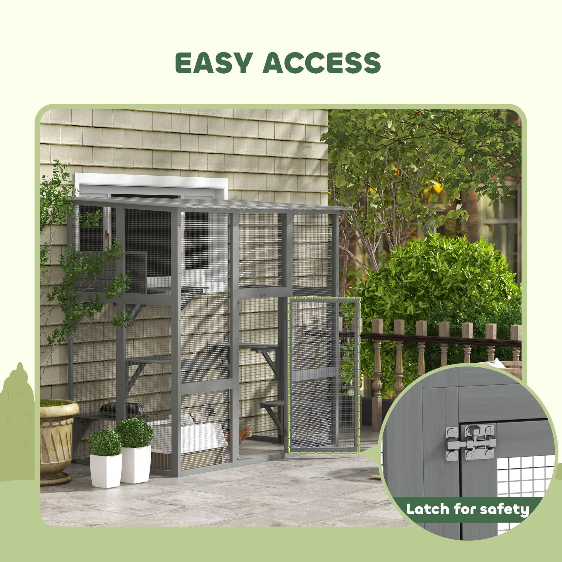 KFX-5837757 Spacious Gray Wooden Cat Enclosure with Bridge Platforms and Resting Box