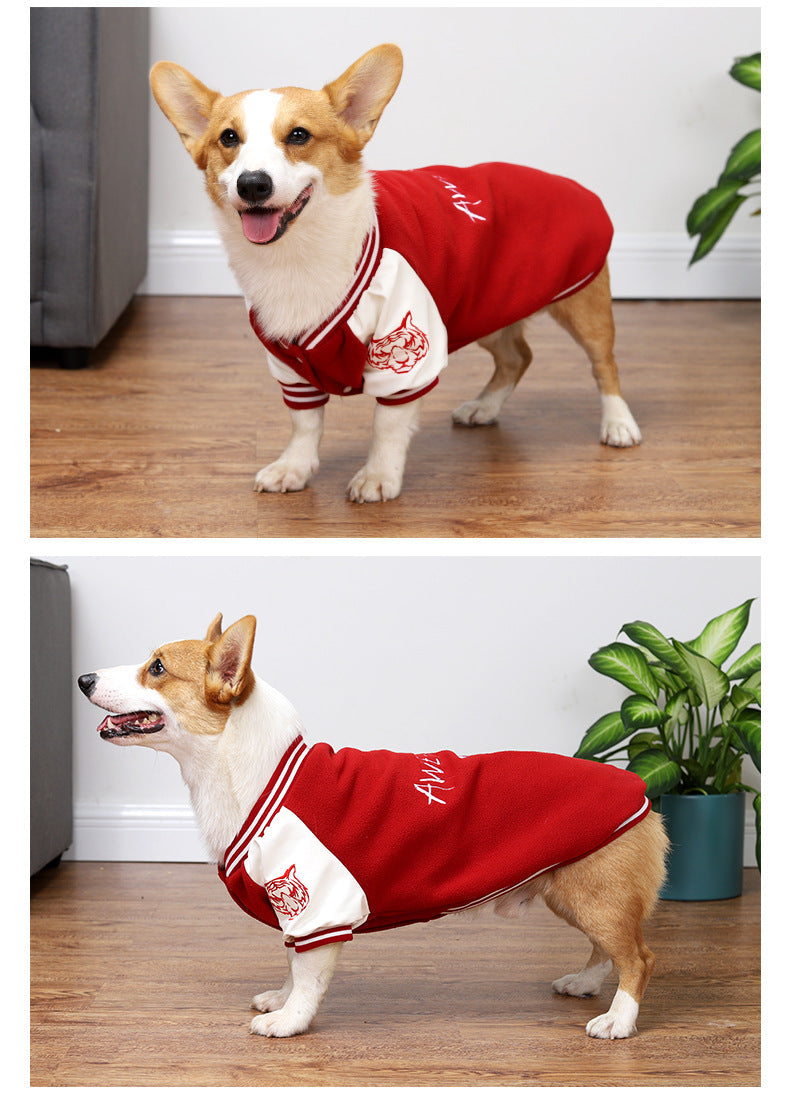 KFX-5838781 Medium Dog Polar Fleece Baseball Sweater – Red & Black, Sizes M to XXL