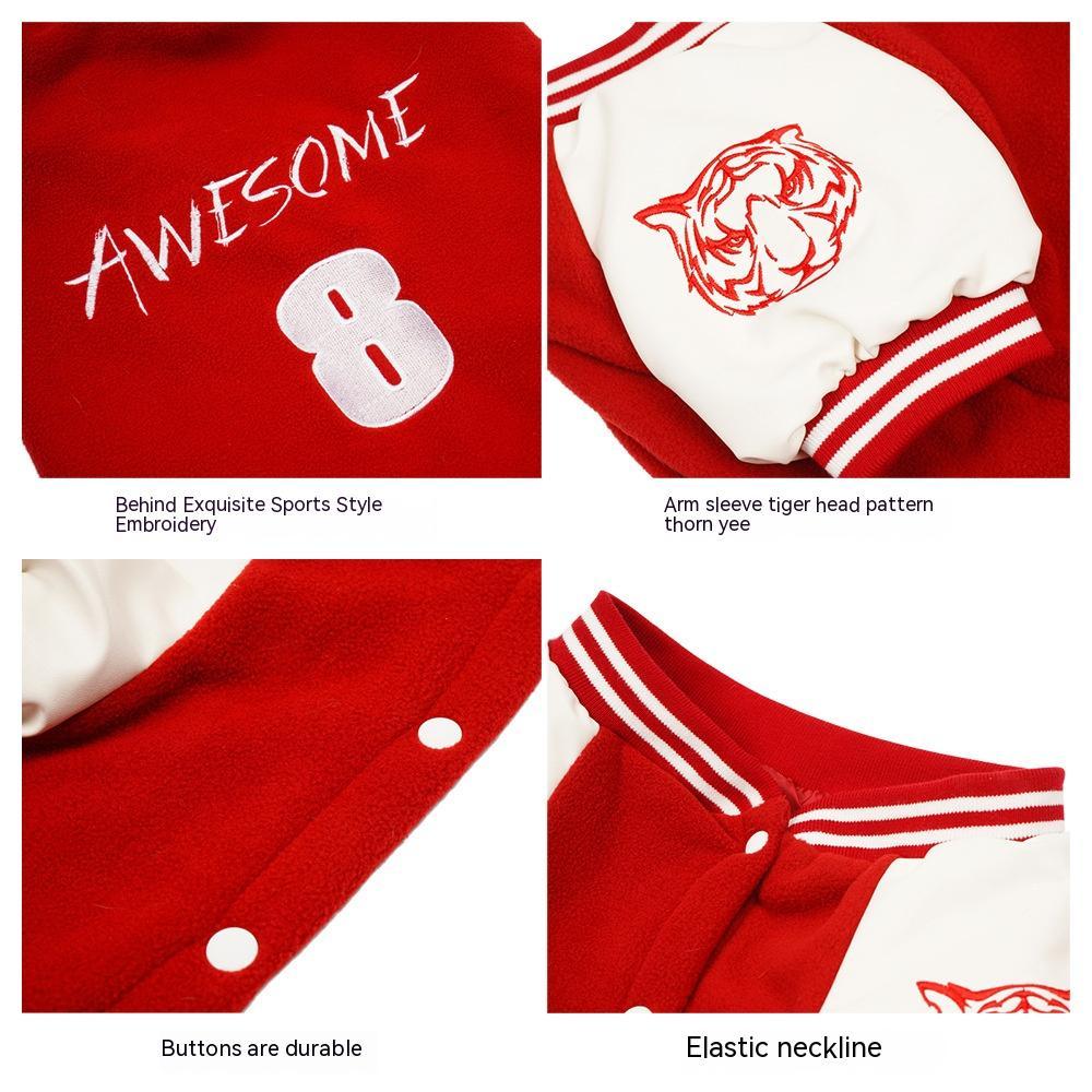 KFX-5838781 Medium Dog Polar Fleece Baseball Sweater – Red & Black, Sizes M to XXL