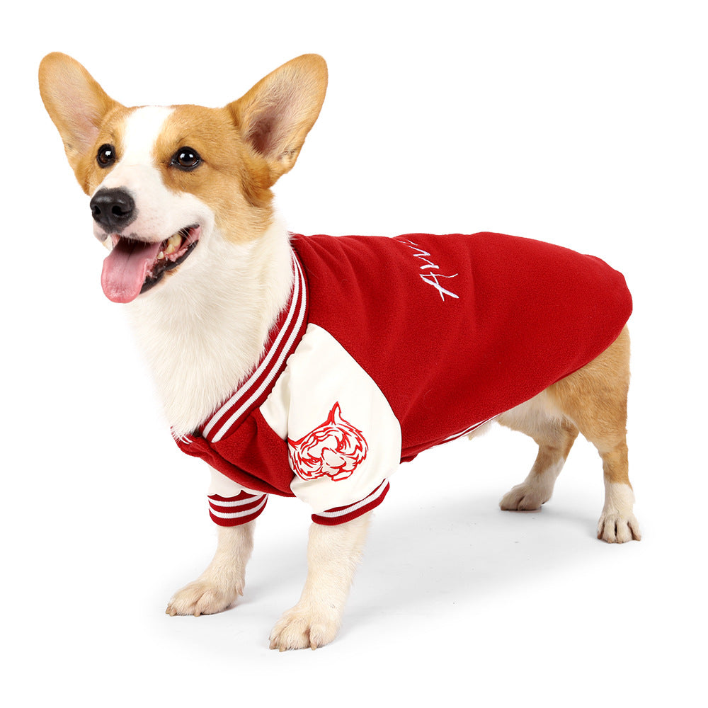 KFX-5838781 Medium Dog Polar Fleece Baseball Sweater – Red & Black, Sizes M to XXL