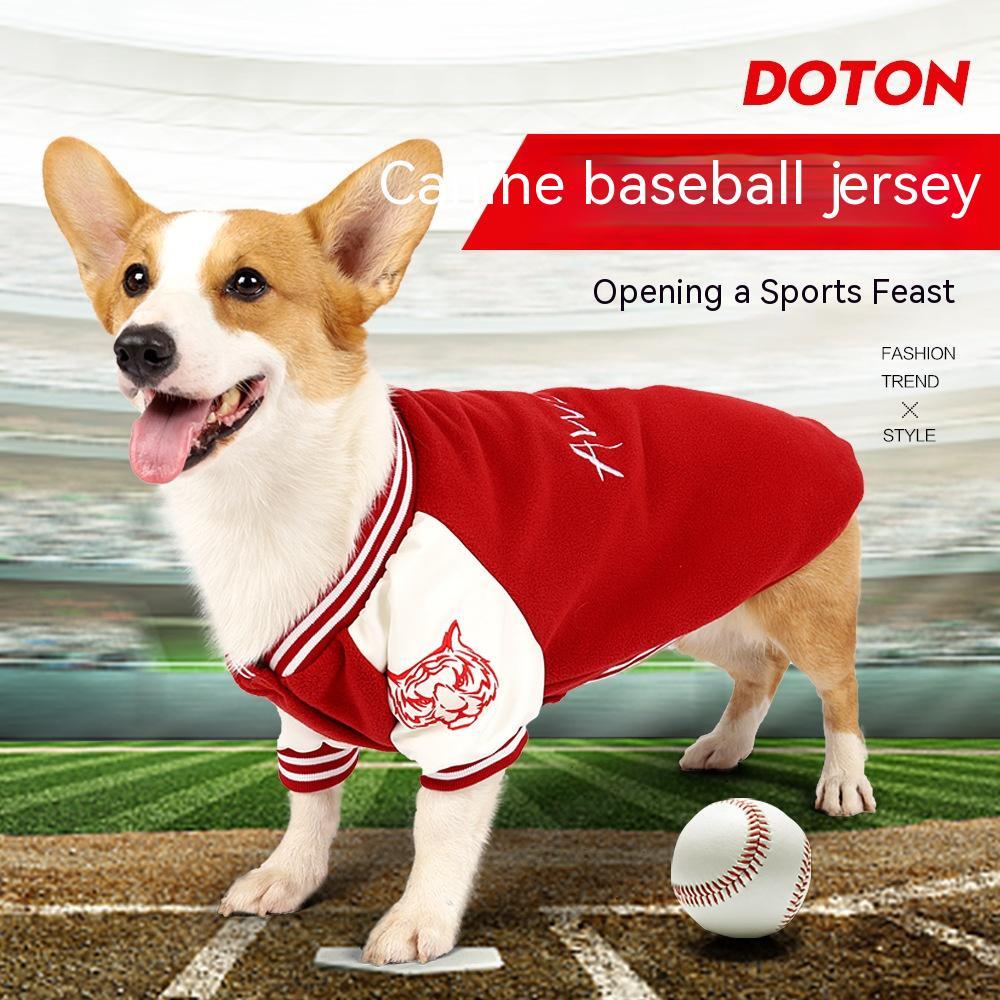 KFX-5838781 Medium Dog Polar Fleece Baseball Sweater – Red & Black, Sizes M to XXL