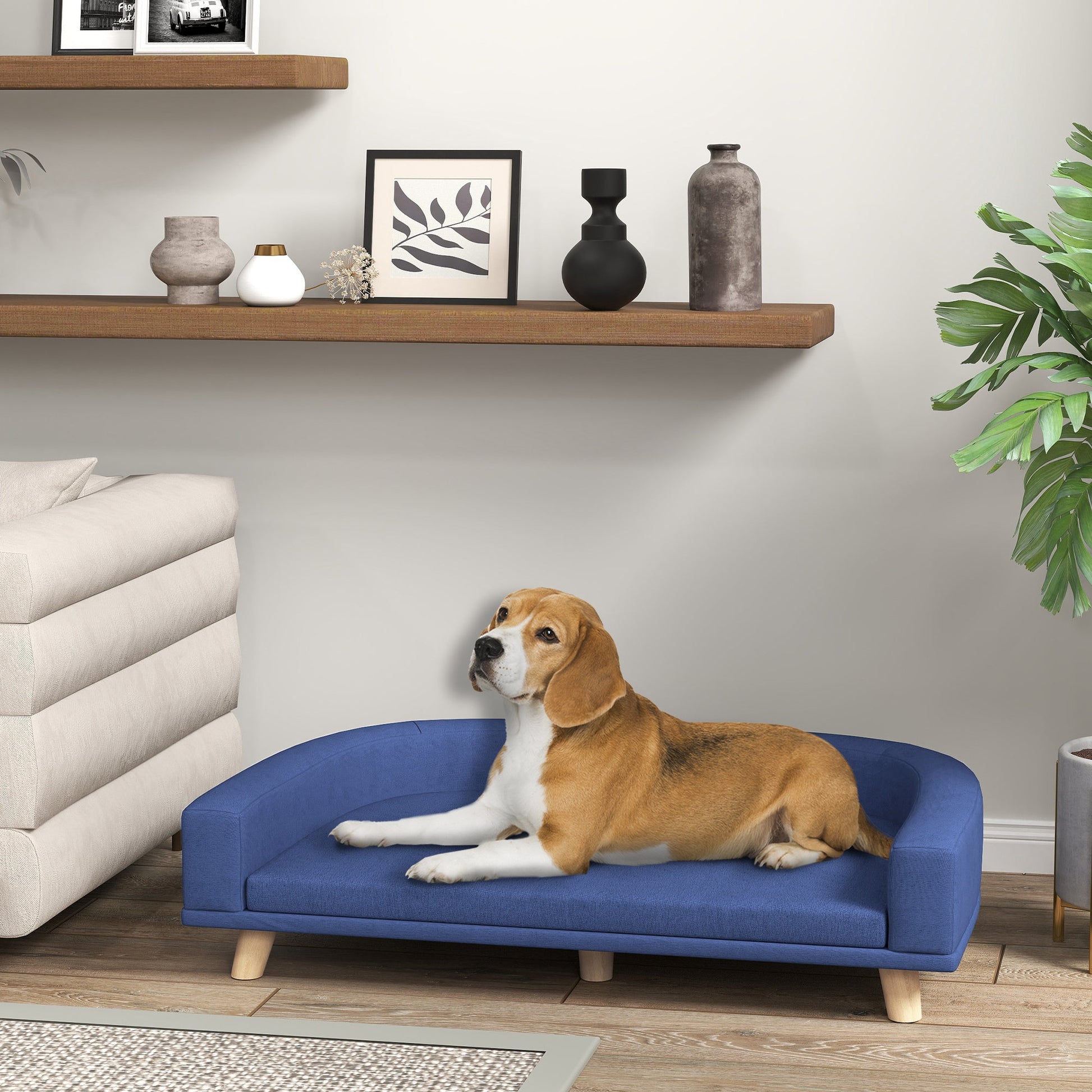 KFX-5847869 Large Dog & Cat Sofa Couch Bed with Washable Cushion - Blue, Elevated Design for Comfort