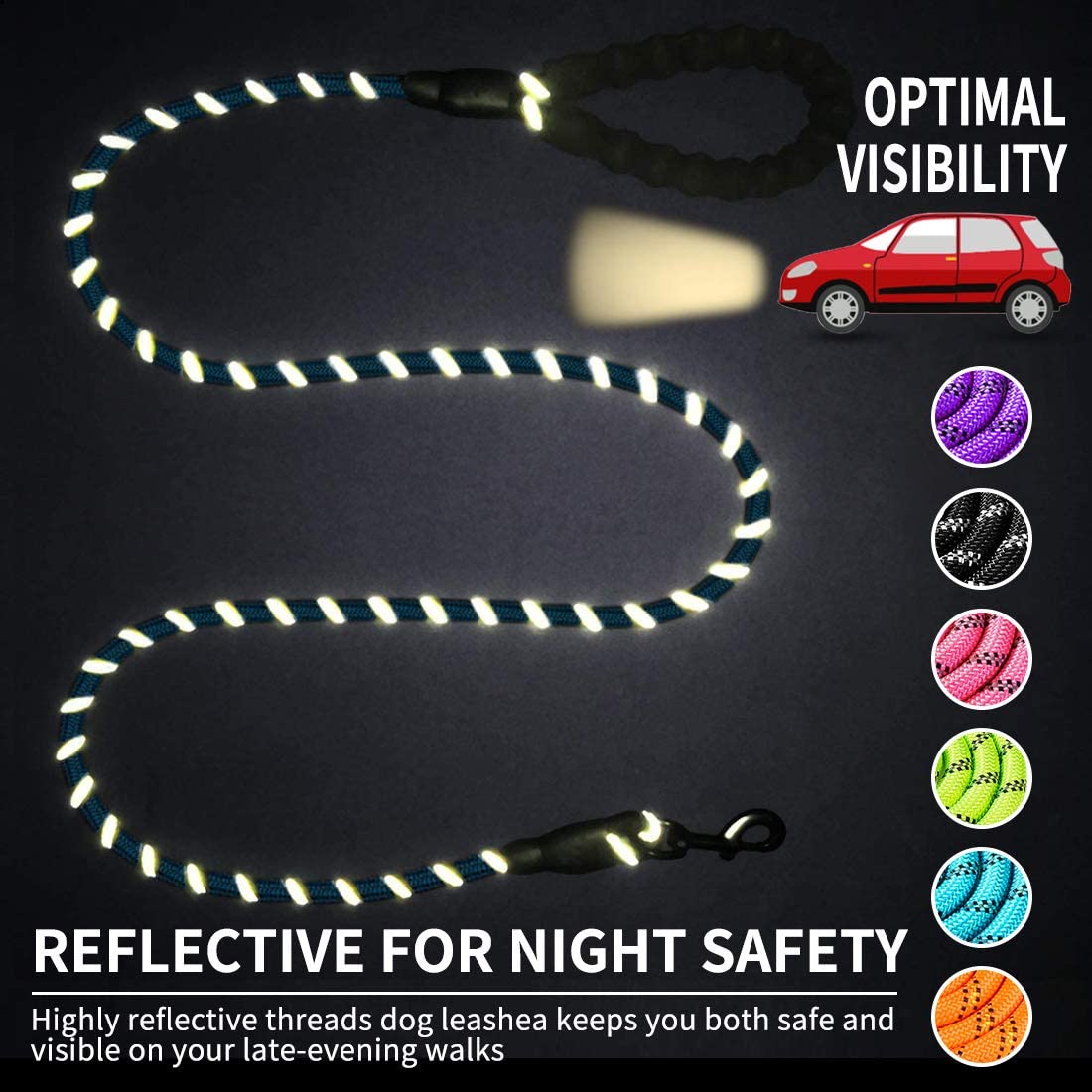 KFX-5849021 Comfortable Nylon Dog Leash 1.5m Reflective Heavy Duty for Small to Medium Pets