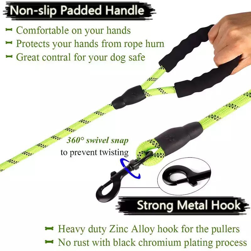 KFX-5849021 Comfortable Nylon Dog Leash 1.5m Reflective Heavy Duty for Small to Medium Pets