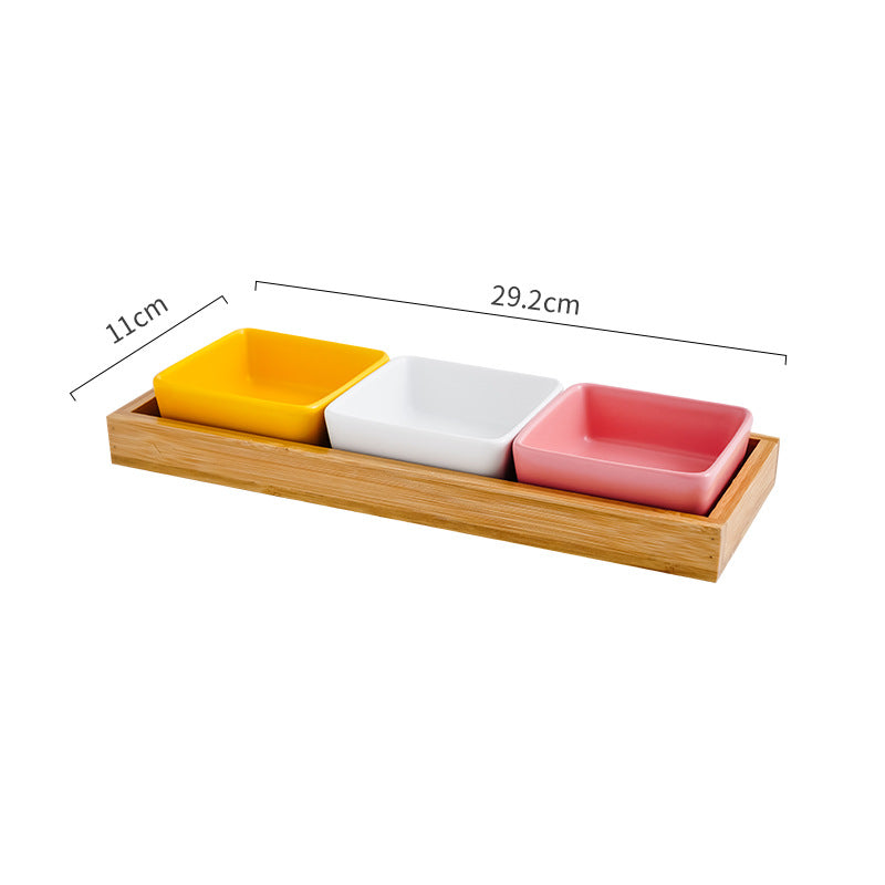 KFX-5849405 Ceramic Cat Bowl with Wooden Support - Anti-Tip Design, Various Colors & Styles