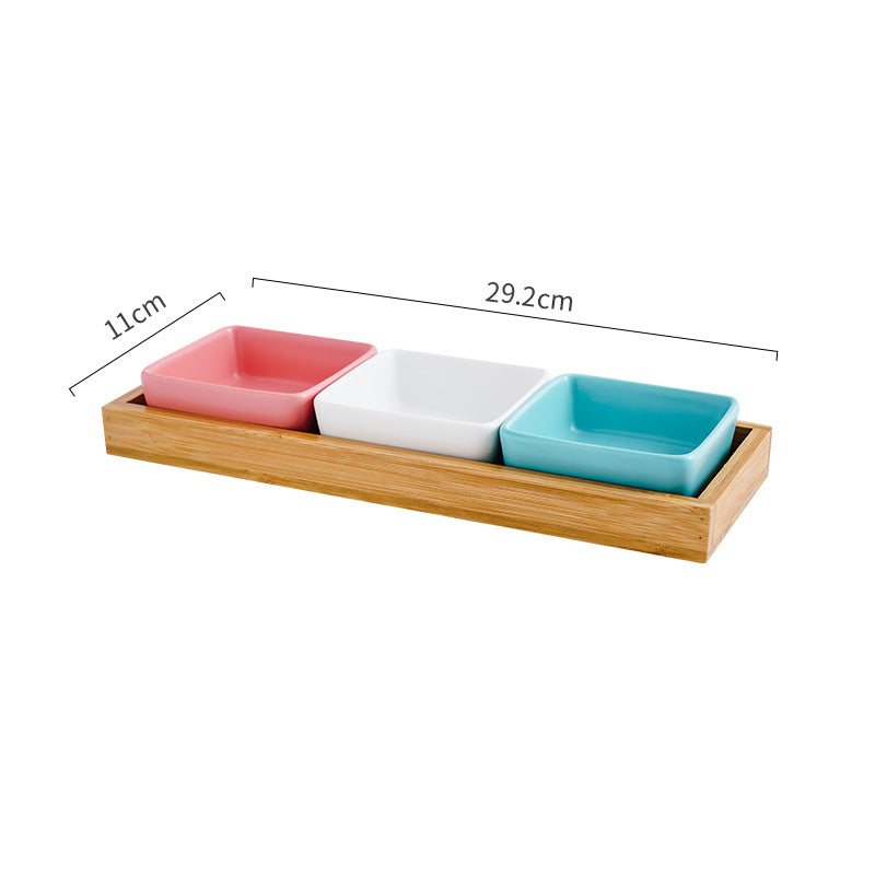KFX-5849405 Ceramic Cat Bowl with Wooden Support - Anti-Tip Design, Various Colors & Styles