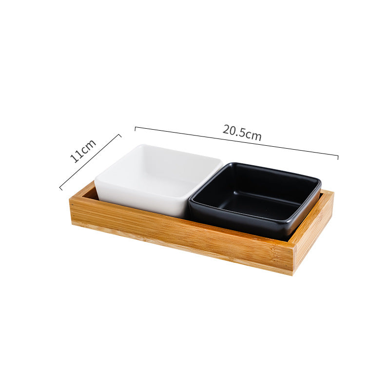 KFX-5849405 Ceramic Cat Bowl with Wooden Support - Anti-Tip Design, Various Colors & Styles