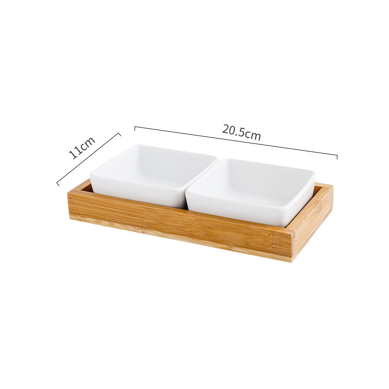 KFX-5849405 Ceramic Cat Bowl with Wooden Support - Anti-Tip Design, Various Colors & Styles