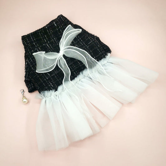KFX-5849789 Classic Black and White Gauze Skirt for Small Dogs, XS-XL Size Options