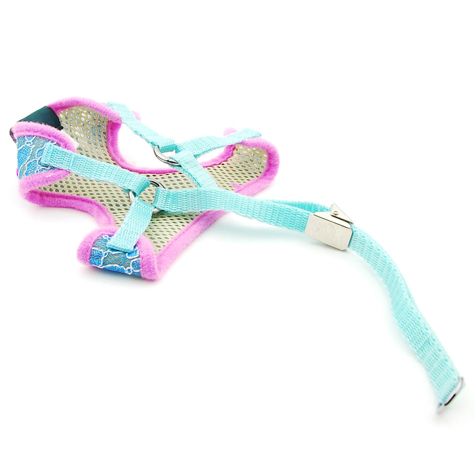 KFX-5854269 Pet Dog and Cat Lace Trim Undershirt Leash Chest Harness - Blue, Purple, Rose - Multiple Sizes Available
