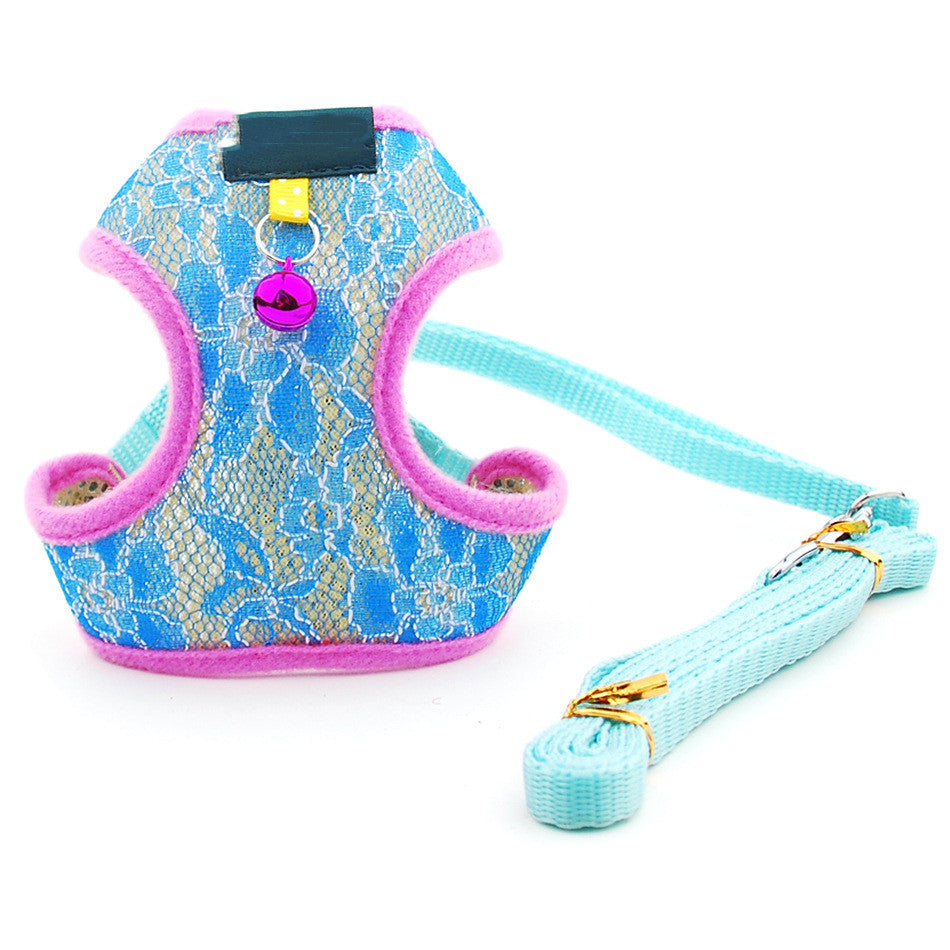 KFX-5854269 Pet Dog and Cat Lace Trim Undershirt Leash Chest Harness - Blue, Purple, Rose - Multiple Sizes Available