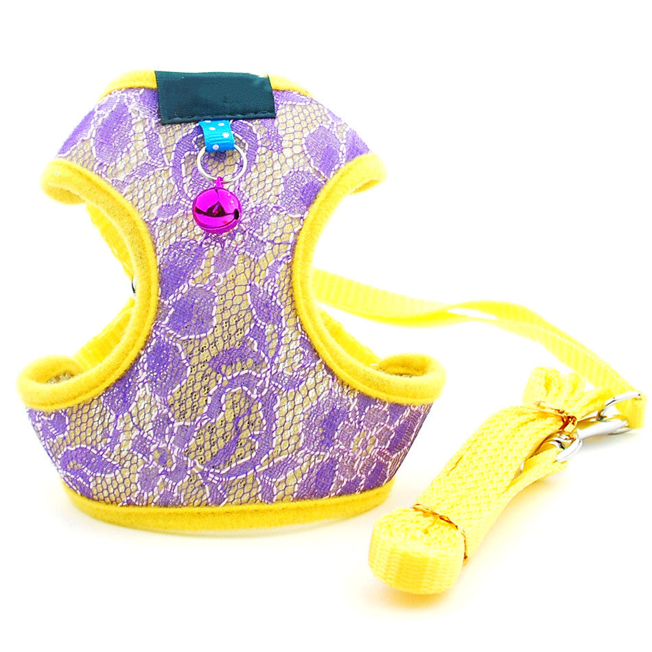 KFX-5854269 Pet Dog and Cat Lace Trim Undershirt Leash Chest Harness - Blue, Purple, Rose - Multiple Sizes Available