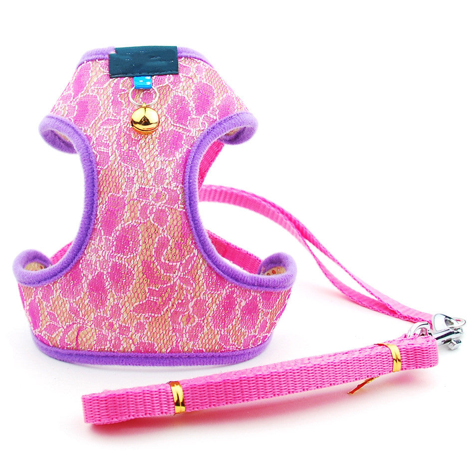 KFX-5854269 Pet Dog and Cat Lace Trim Undershirt Leash Chest Harness - Blue, Purple, Rose - Multiple Sizes Available