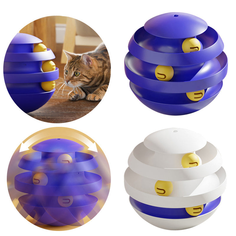 KFX-5858237 Interactive 3-Layer Cat Toy Turntable with Balls - Durable Pet Training Tumbler