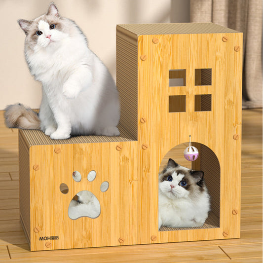KFX-5860925 Multifunctional Cat Scratch Board and Nest with Toy Ball, Corrugated Paper Design