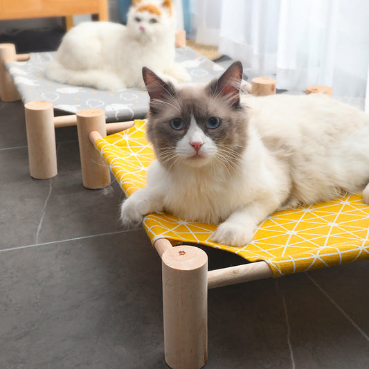 KFX-5862333 Wooden Frame Cat Hammock with Moistureproof Canvas Bed – Triangle Design, Pink & Full-Print Options, 53x48x13cm