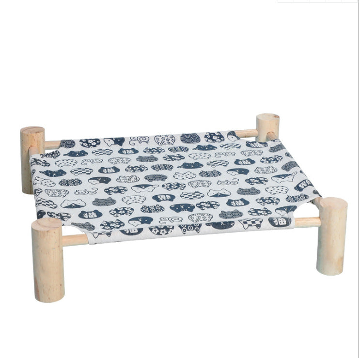 KFX-5862333 Wooden Frame Cat Hammock with Moistureproof Canvas Bed – Triangle Design, Pink & Full-Print Options, 53x48x13cm