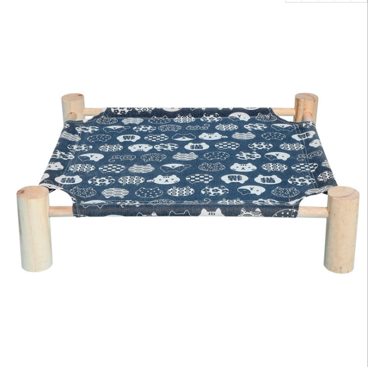 KFX-5862333 Wooden Frame Cat Hammock with Moistureproof Canvas Bed – Triangle Design, Pink & Full-Print Options, 53x48x13cm