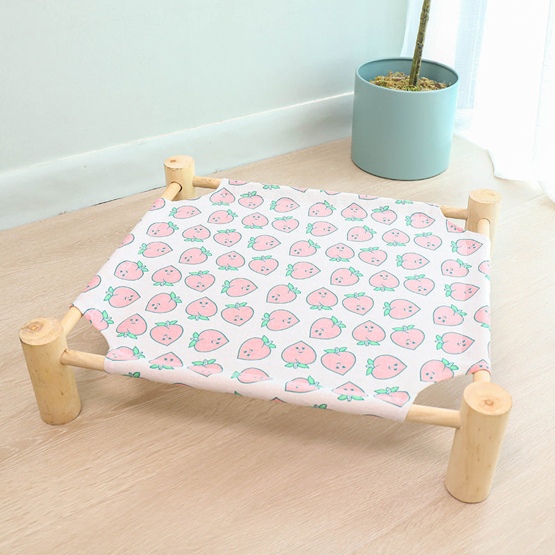 KFX-5862333 Wooden Frame Cat Hammock with Moistureproof Canvas Bed – Triangle Design, Pink & Full-Print Options, 53x48x13cm