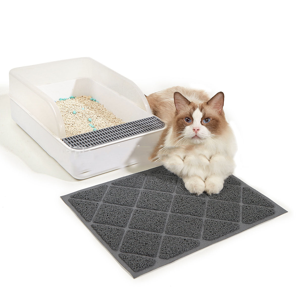 KFX-5862589 Minimalist Solid Color PVC Cat Litter Mat - Modern Rectangle Design for Easy Cleaning