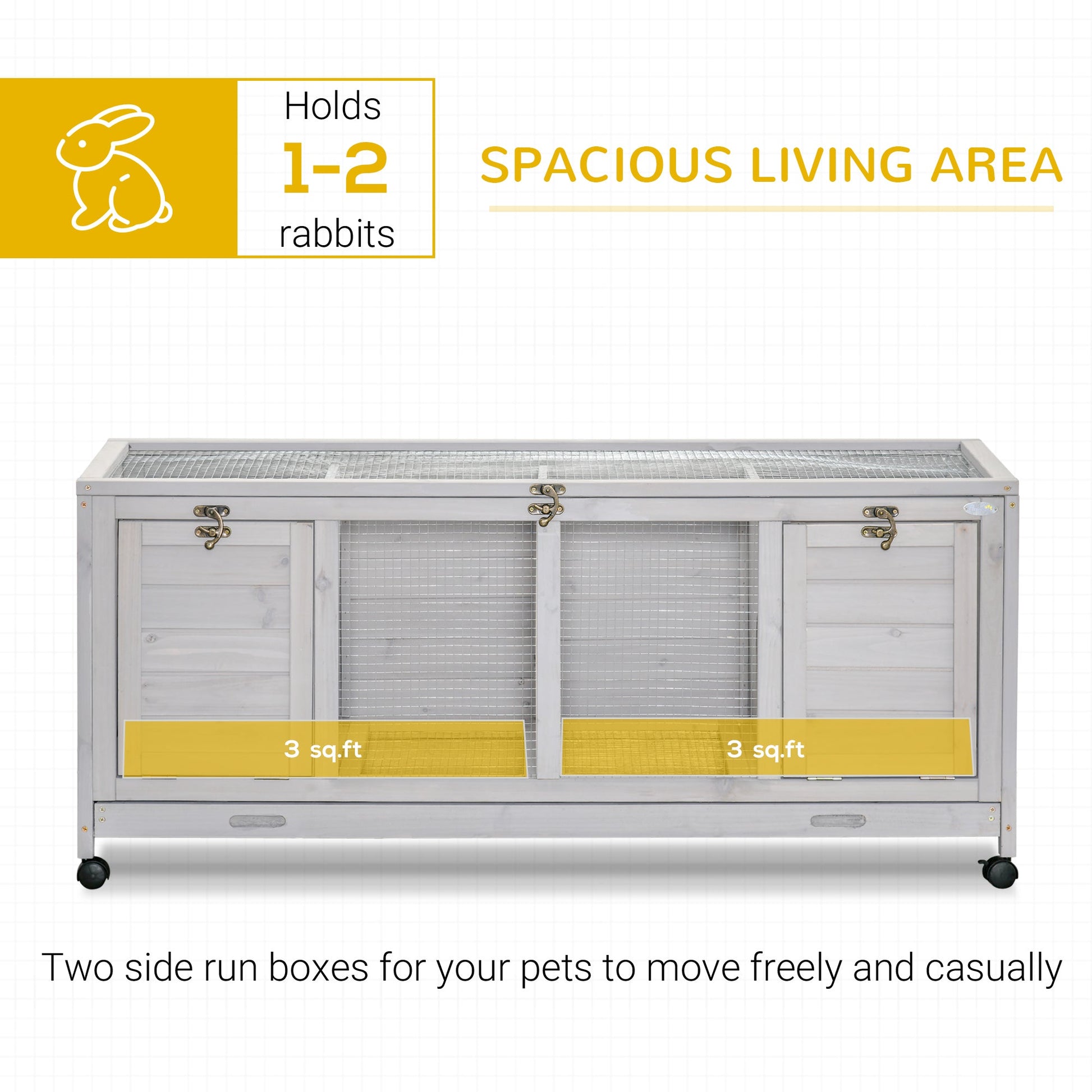 KFX-5864381 Spacious Rabbit Hutch with Wheels and Lockable Doors in Light Gray