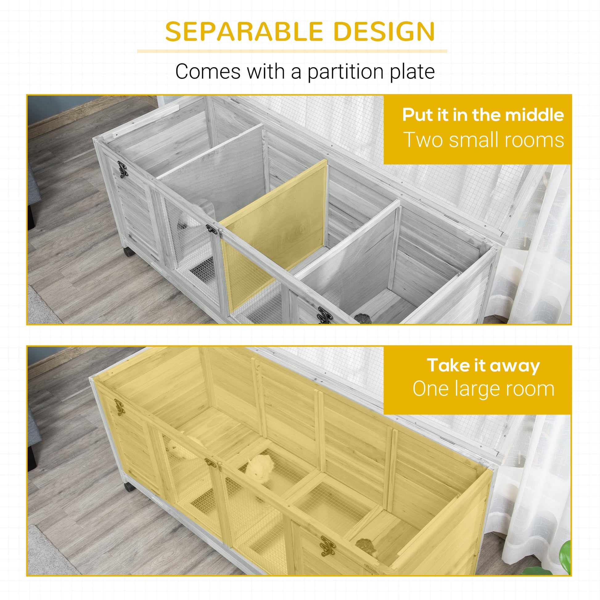 KFX-5864381 Spacious Rabbit Hutch with Wheels and Lockable Doors in Light Gray