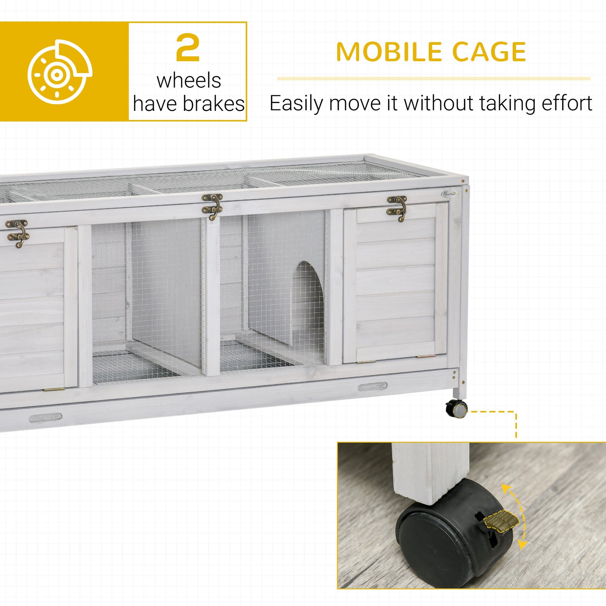 KFX-5864381 Spacious Rabbit Hutch with Wheels and Lockable Doors in Light Gray