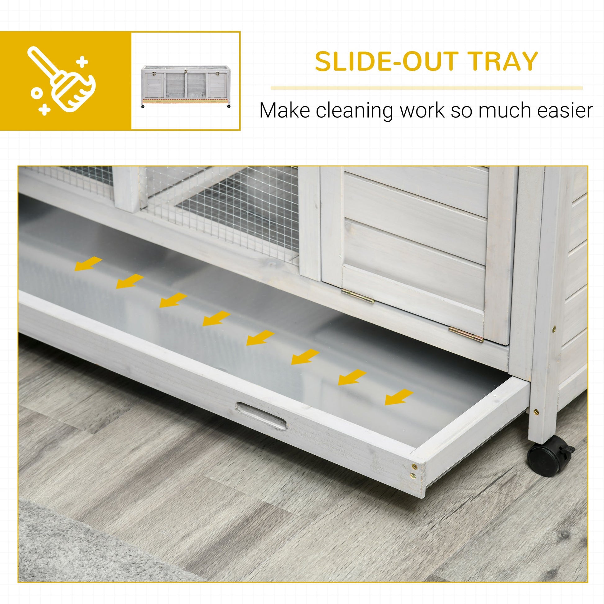 KFX-5864381 Spacious Rabbit Hutch with Wheels and Lockable Doors in Light Gray
