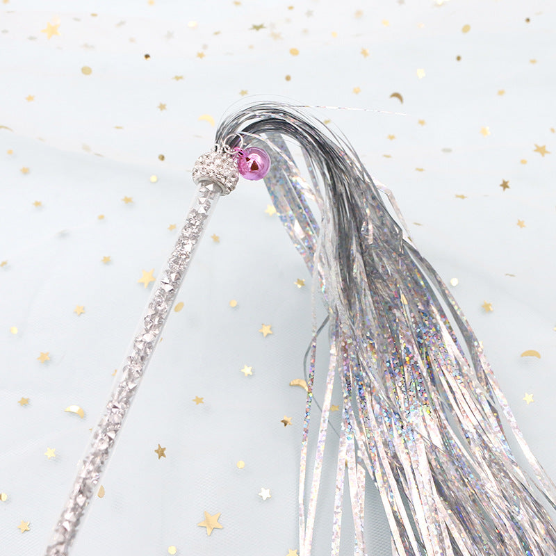 KFX-5865533 Colorful Ringing Paper Tassel Cat Teaser Toy - 26-40 cm Long Acrylic Stick