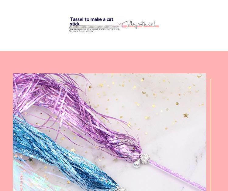 KFX-5865533 Colorful Ringing Paper Tassel Cat Teaser Toy - 26-40 cm Long Acrylic Stick