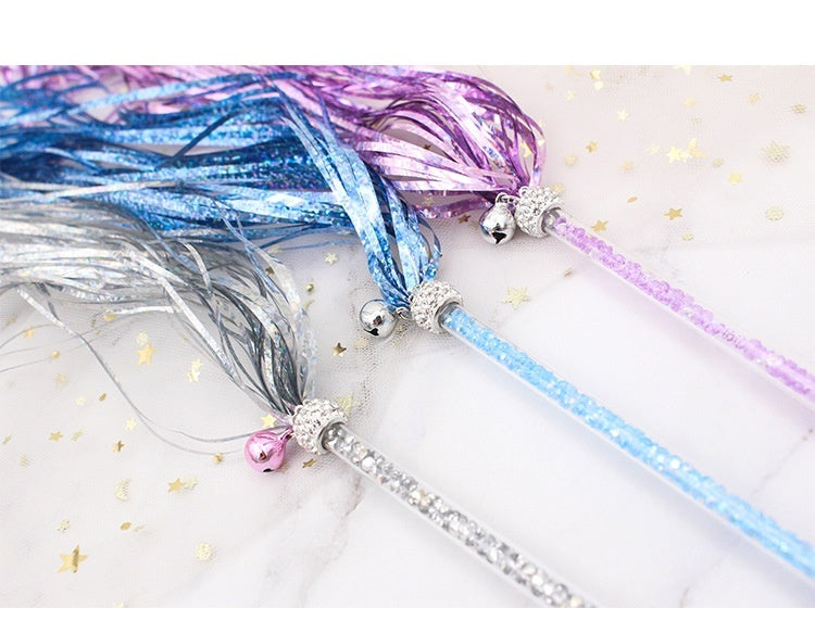 KFX-5865533 Colorful Ringing Paper Tassel Cat Teaser Toy - 26-40 cm Long Acrylic Stick
