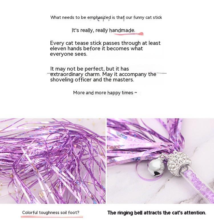 KFX-5865533 Colorful Ringing Paper Tassel Cat Teaser Toy - 26-40 cm Long Acrylic Stick