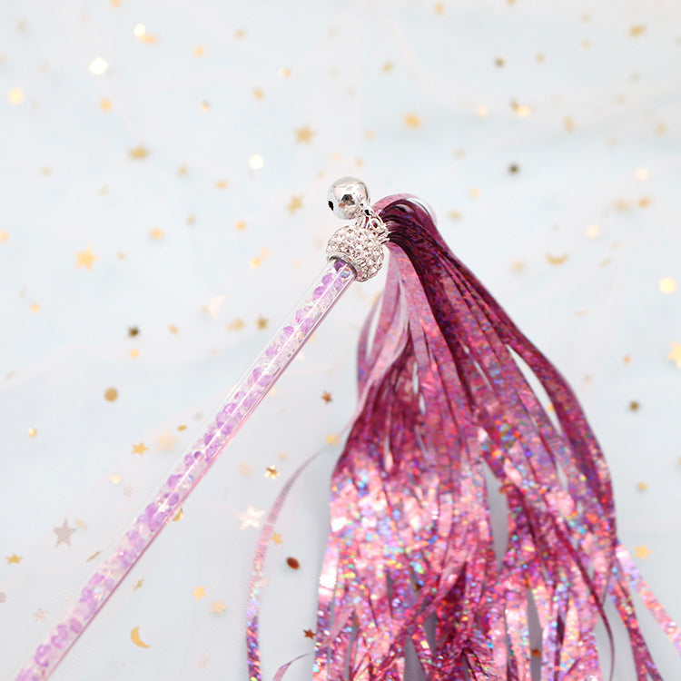 KFX-5865533 Colorful Ringing Paper Tassel Cat Teaser Toy - 26-40 cm Long Acrylic Stick