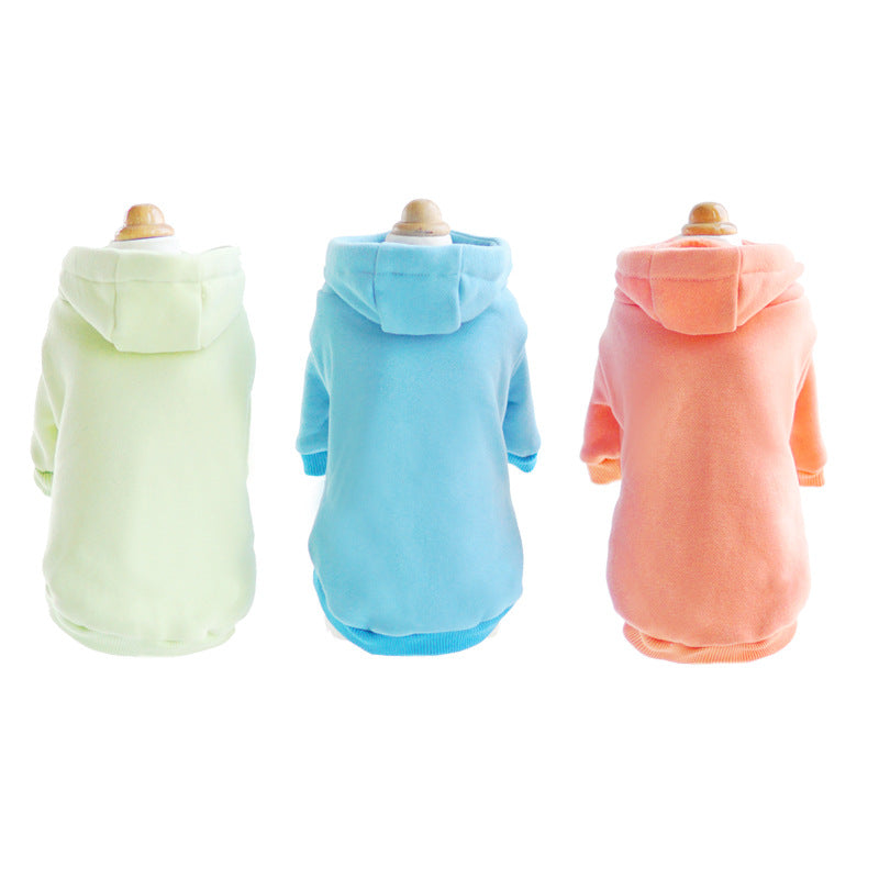 KFX-5865789 Casual Macaron Hooded Pet Sweatshirt in Tender Green, Water Blue, and Orange Powder