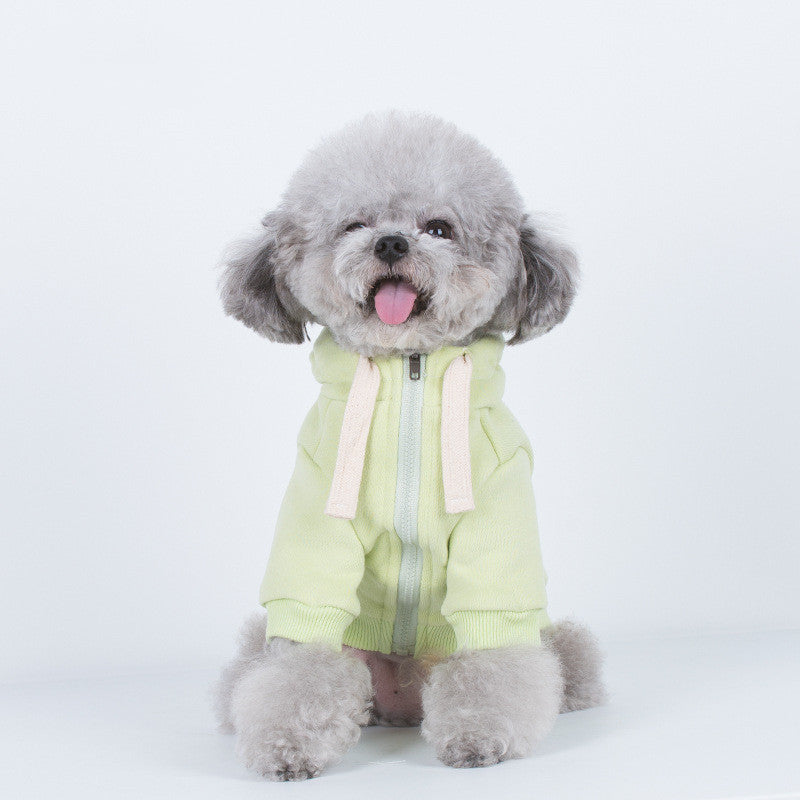KFX-5865789 Casual Macaron Hooded Pet Sweatshirt in Tender Green, Water Blue, and Orange Powder
