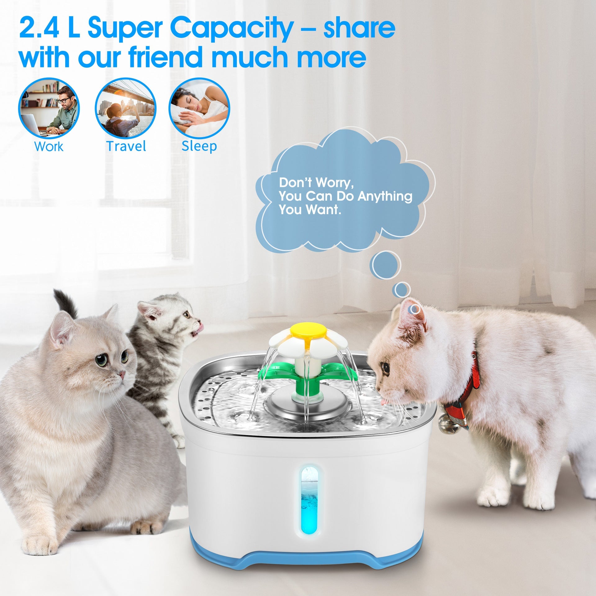 KFX-5866557 Stainless Steel Pet Water Dispenser for Dogs and Cats - Blue, Standard Model