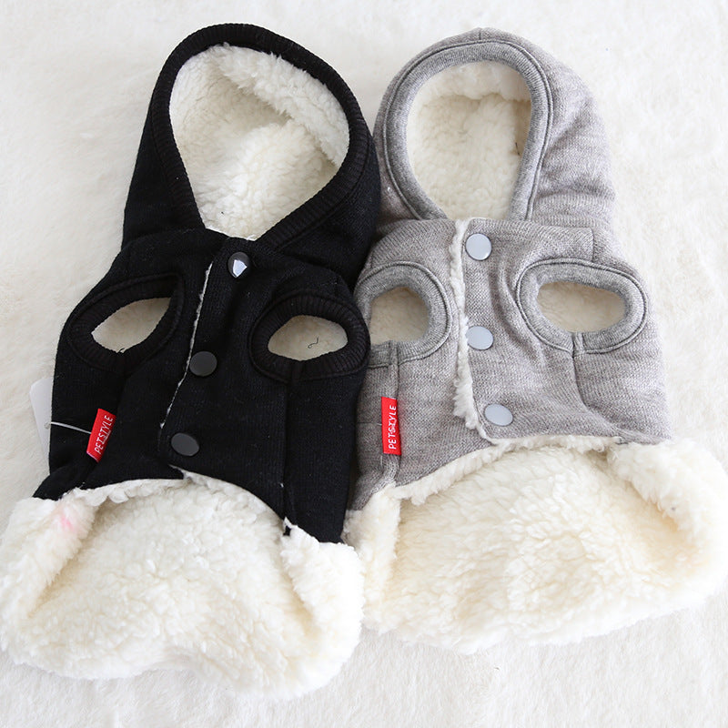 KFX-5867069 Cozy Three-Dimensional Rabbit Wool Coat for Dogs - Casual Cotton Pet Jacket in Gray and Black