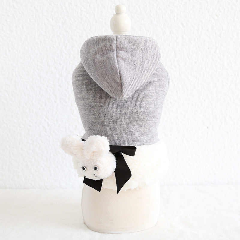 KFX-5867069 Cozy Three-Dimensional Rabbit Wool Coat for Dogs - Casual Cotton Pet Jacket in Gray and Black