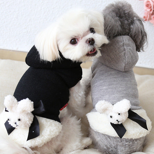 KFX-5867069 Cozy Three-Dimensional Rabbit Wool Coat for Dogs - Casual Cotton Pet Jacket in Gray and Black