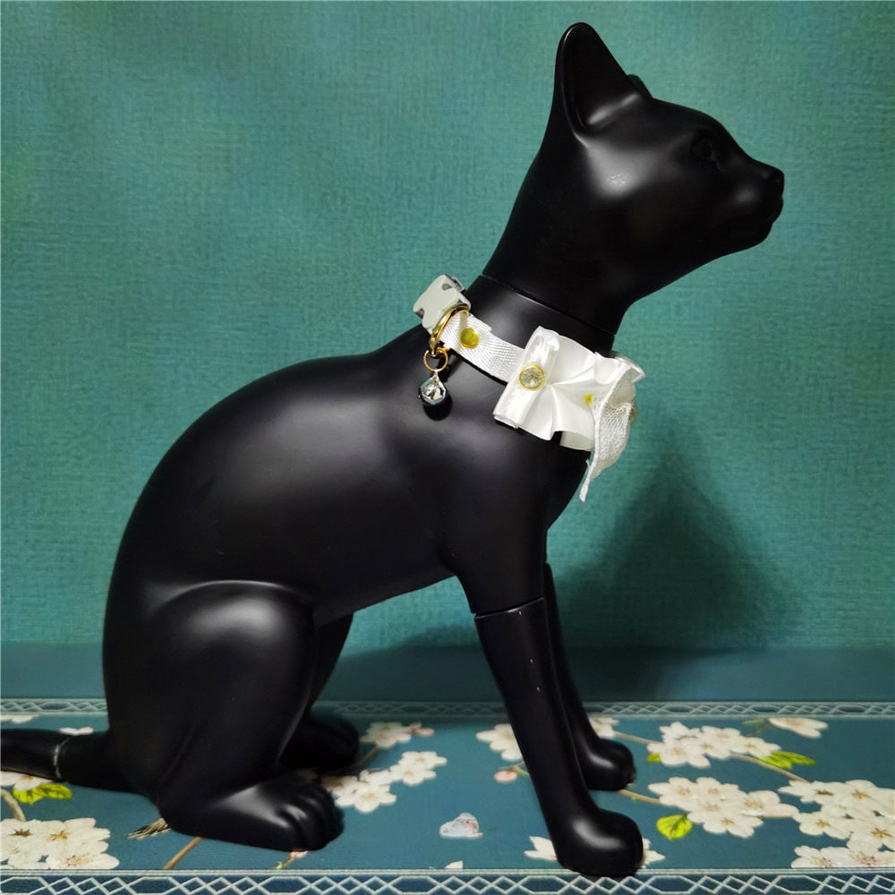 KFX-5868477 Lace and Bowknot Adjustable Pet Collar for Cats - Elegant Short Wedding Dress Style in White