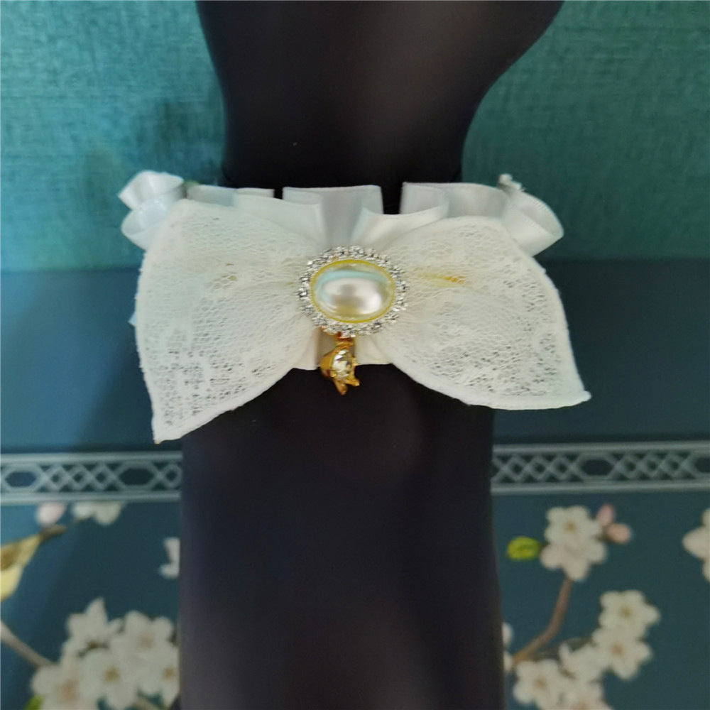 KFX-5868477 Lace and Bowknot Adjustable Pet Collar for Cats - Elegant Short Wedding Dress Style in White