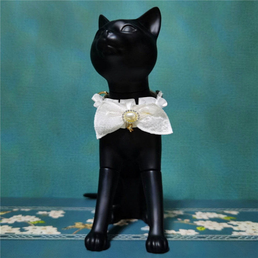 KFX-5868477 Lace and Bowknot Adjustable Pet Collar for Cats - Elegant Short Wedding Dress Style in White