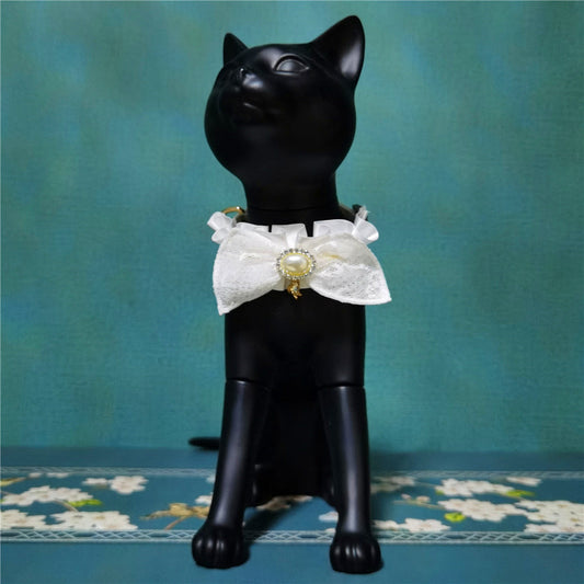 KFX-5868477 Lace and Bowknot Adjustable Pet Collar for Cats - Elegant Short Wedding Dress Style in White