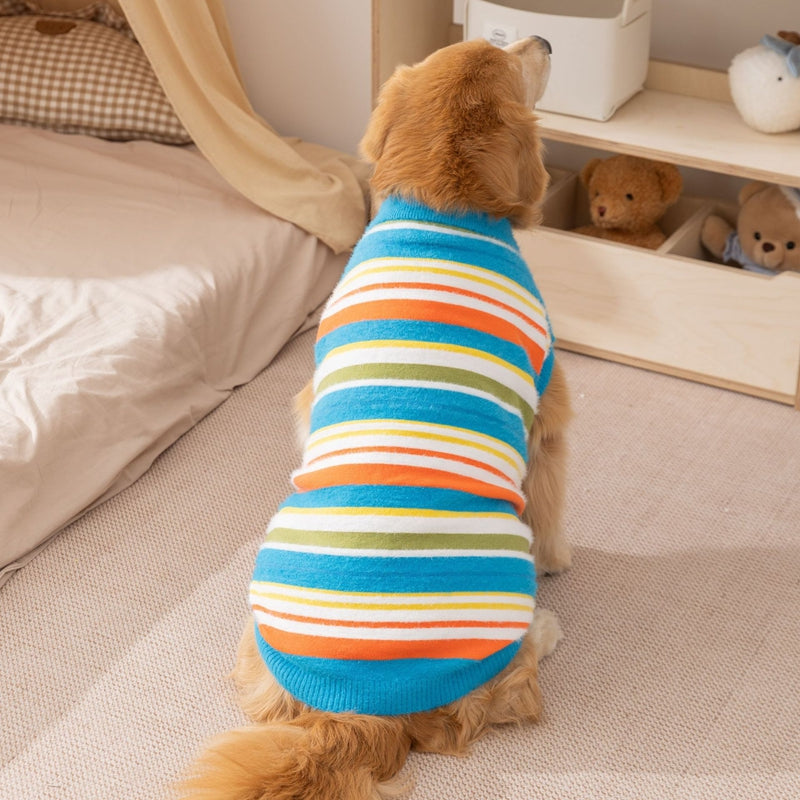KFX-5871037 Cozy Colorful Striped Sweater for Large Dogs – Ideal for Autumn & Winter