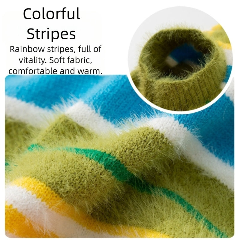 KFX-5871037 Cozy Colorful Striped Sweater for Large Dogs – Ideal for Autumn & Winter